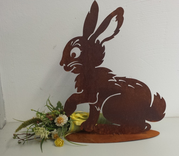 Edelrost Hase mit Platte 40cm